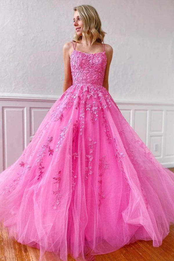 A-Line Round Neck Yellow Tulle Lace Prom Dresses Formal Dresses TP0964 - Tirdress