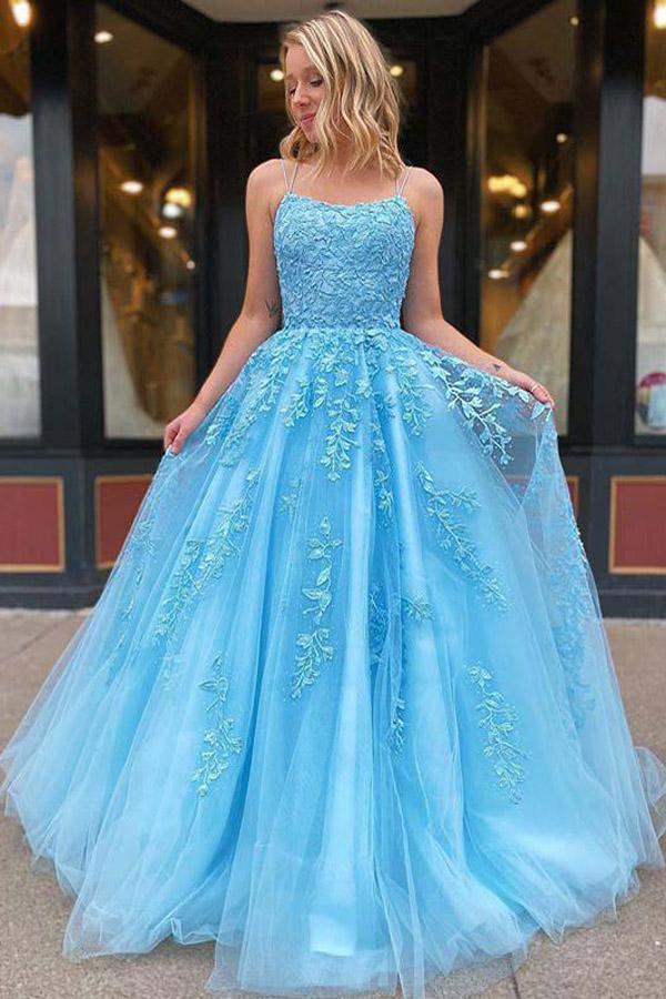 A-Line Round Neck Yellow Tulle Lace Prom Dresses Formal Dresses TP0964 - Tirdress