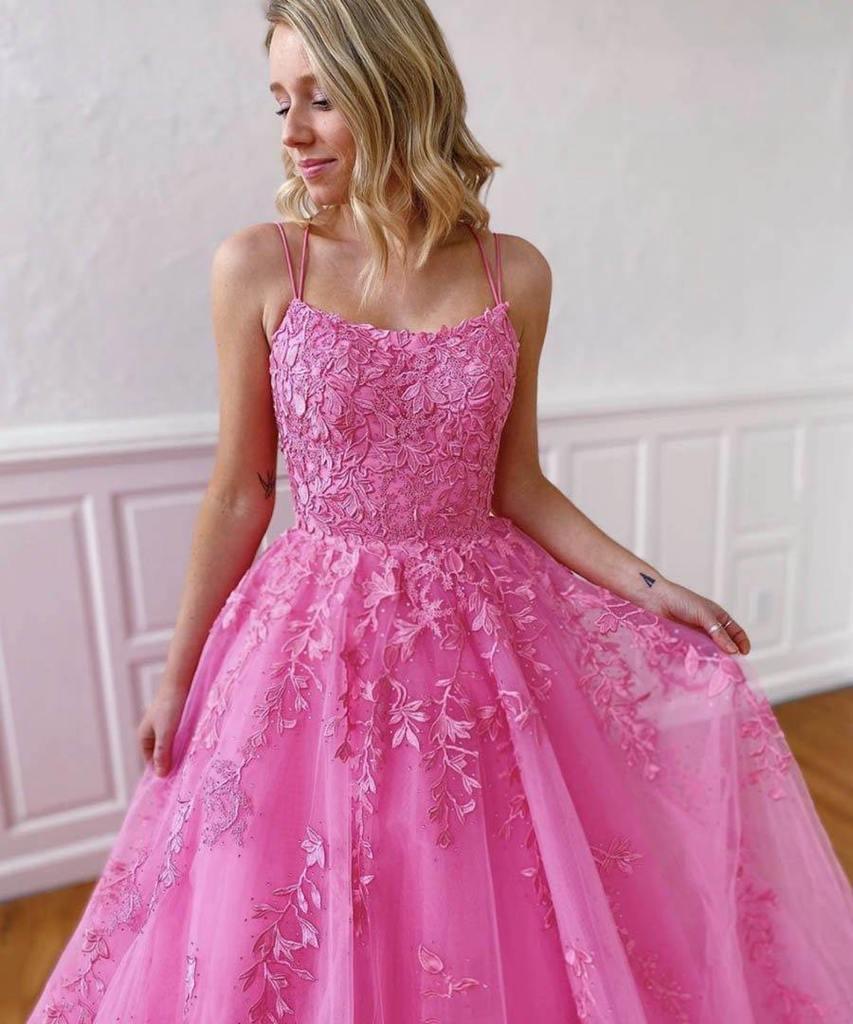 A-Line Round Neck Yellow Tulle Lace Prom Dresses Formal Dresses TP0964 - Tirdress