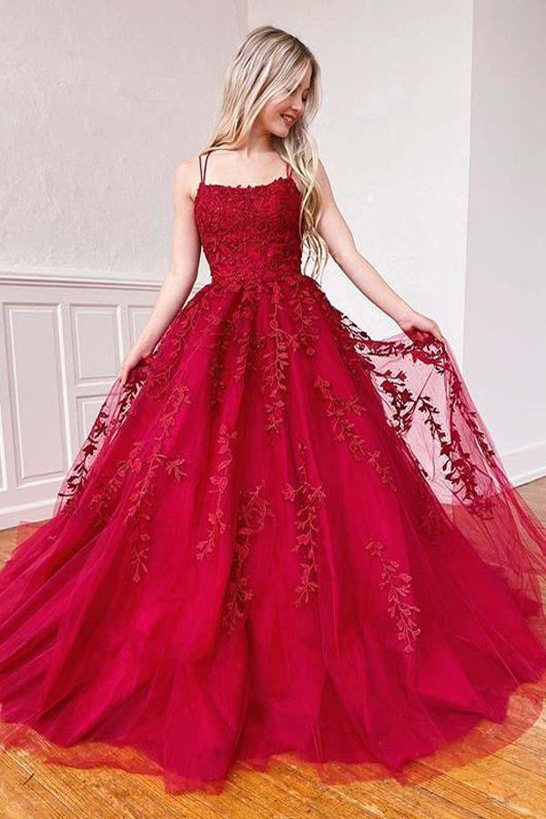 A-Line Round Neck Yellow Tulle Lace Prom Dresses Formal Dresses TP0964 - Tirdress