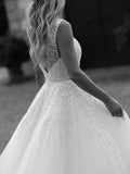 A-Line Sequins Lace V-Neck Neckline Chapel Train Wedding Dresses TN271 - Tirdress