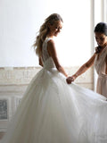 A-Line Sequins Lace V-Neck Neckline Chapel Train Wedding Dresses TN271 - Tirdress