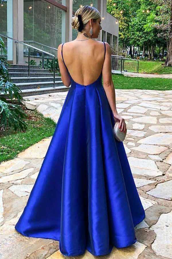 Royal Blue Satin Long Prom Dress with Pocket, Simple Royal Blue Formal –  Eip Collection