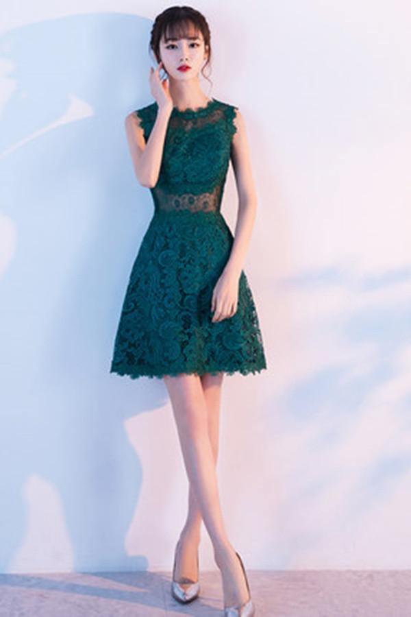 A-Line Sleeveless Lace Flower Homecoming Dress With Appliques TR0215 US18 / Custom Color A-Line Sleeveless Lace Flower Homecoming Dress With Appliques TR0215 US18 / Custom Color