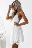 A-Line Spaghetti Straps Criss-Cross Straps Ivory Lace Homecoming Dress PG191 - Tirdress
