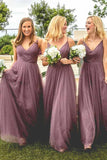 A-Line Spaghetti Straps Floor-Length Light Purple Bridesmaid Dress BD048