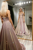A-Line Spaghetti Straps Long Sequin Shiny Prom Dresses Party Gowns TP1011 - Tirdress
