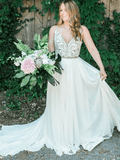 A-Line Spaghetti Straps Neckline Beach Wedding Dresses With Beaded TN269 - Tirdress