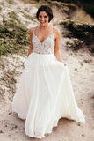 A-Line Spaghetti Straps Neckline Beach Wedding Dresses With Beaded TN269 - Tirdress