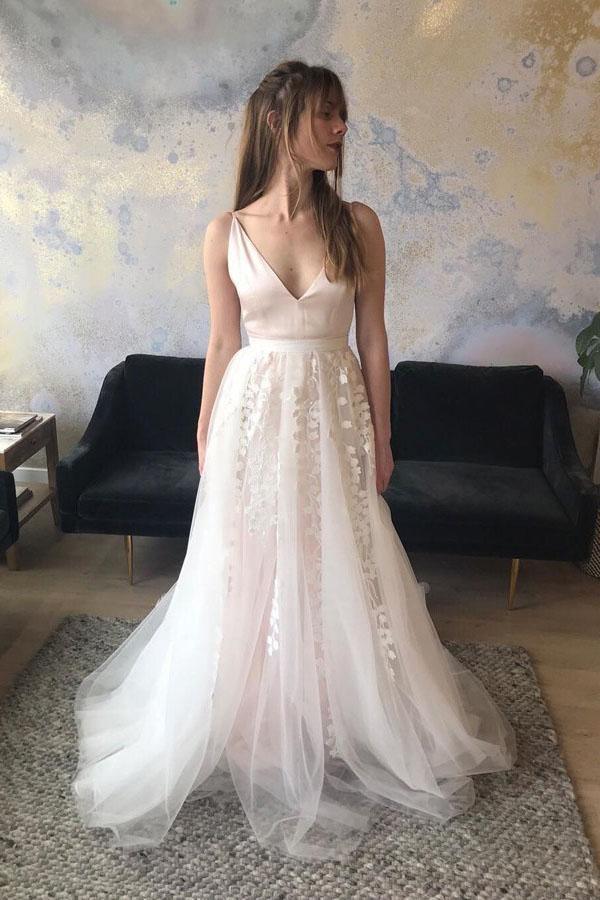 Spaghetti Straps Sweep Train Tulle White Wedding Dress Bridal Gown Tirdress Spaghetti Straps Sweep Train Tulle White Wedding Dress Bridal Gown Tirdress