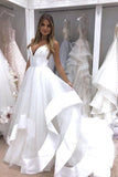 A-Line Spaghetti Straps Sweep Train Tulle White Wedding Dress Bridal Gown TN160