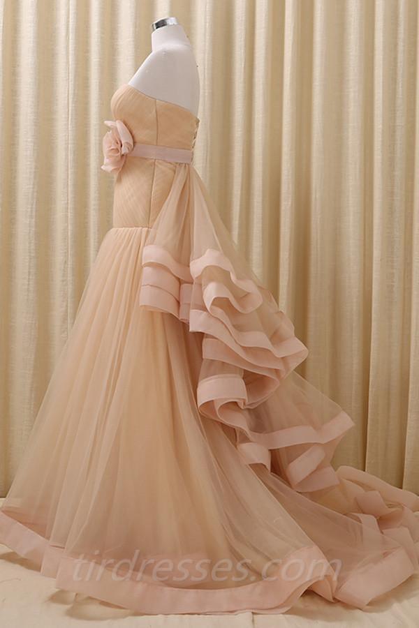 A-Line Stomacher Tiered Wedding Dress Court Train With Appliques TN0103 - Tirdress