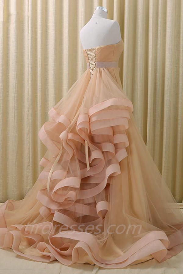 A-Line Stomacher Tiered Wedding Dress Court Train With Appliques TN0103 - Tirdress