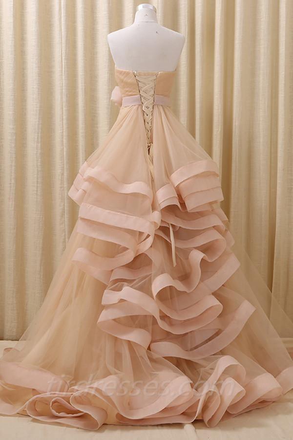 A-Line Stomacher Tiered Wedding Dress Court Train With Appliques TN0103 - Tirdress