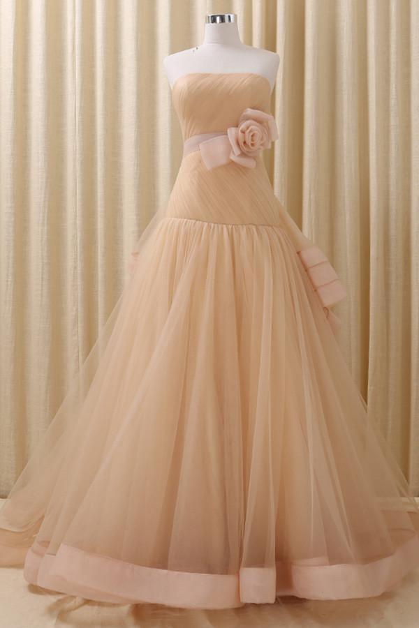 A-Line Stomacher Tiered Wedding Dress Court Train With Appliques TN0103 - Tirdress