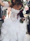 A-Line Strapless Asymmetric Ruffles Wedding Dress with Appliques TN132 - Tirdress
