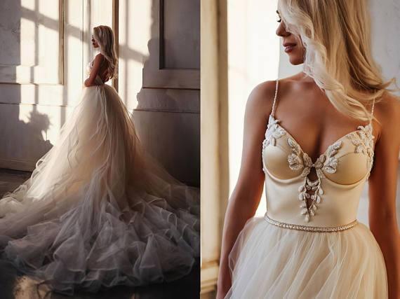 A-Line Straps Floor Length Beading Wedding Dress Long Bridal Gown TN266 - Tirdress