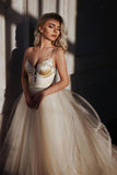 A-ligne bretelles étage longueur perles robe de mariée longue robe de mariée TN266