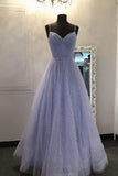 A-Line Straps V Neckline Lilac Tulle Sparkly Prom Dress Evening Dress TP1023 - Tirdress