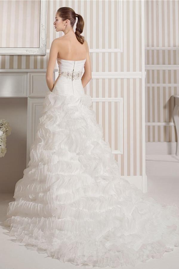 A-Line Sweetheart Organza Ruffle Crystal Wedding Dress Court Train TN0076 - Tirdress