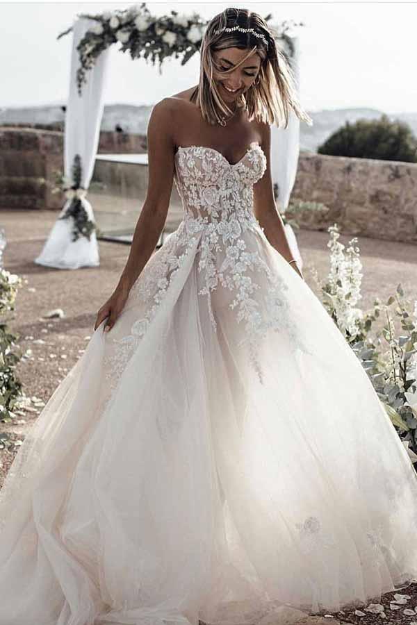 A-Line Sweetheart Sleeveless Sweep Train Tulle Wedding Dress WD295 - Tirdress