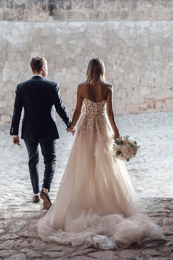 A-Line Sweetheart Sleeveless Sweep Train Tulle Wedding Dress WD295 - Tirdress