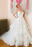 A-Line Sweetheart Sweep Train Wedding Dress with Lace Appliques TN143