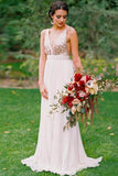 A-Line V-Neck Backless White Chiffon Bridesmaid Dress With Sequins  TY0022