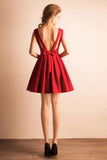 A-Line V-Neck Bowknot Pleats Short Prom Dress Homecoming Dress PG146 - Tirdress