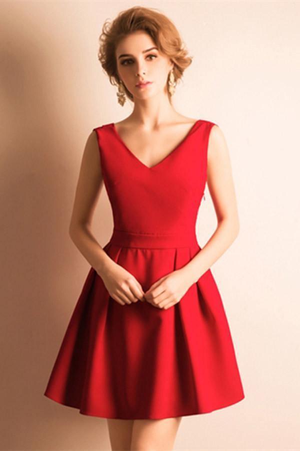 A-Line V-Neck Bowknot Pleats Short Prom Dress Homecoming Dress PG146 - Tirdress