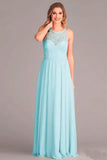 A-Line V-Neck Floor-Length Mint Chiffon Bridesmaid Dress with Lace BD052 - Tirdress