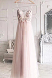 A-Line V-Neck 3D Flower Elegant Tulle Long Prom Dress TP0941 - Tirdress