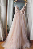 A-Line V-Neck 3D Flower Elegant Tulle Long Prom Dress  TP0941