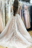 A-Line V-Neck Long Tulle Wedding Dress with Beading Appliques WD080 - Tirdress