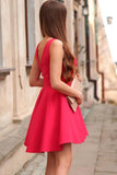 A-Line V-Neck Sleeveless Short Red Satin Homecoming Dress PG156 - Tirdress