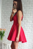 A-Line V-Neck Sleeveless Short Red Satin Homecoming Dress PG156 - Tirdress