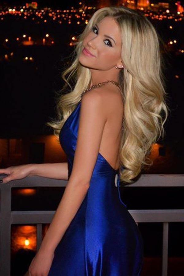 A-Line V-Neck Sweep Train Backless Royal Blue Prom Dress with Split PG618 - Tirdress