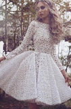 A-line Bateau Knee-length Ivory Long Sleeves Lace Homecoming Dress TP0095