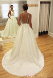 A-line Beads Sleeveless V-neck Sweep-Train Wedding Dress WD050 - Tirdress