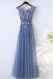 A-line Blue Flower Prom Dress Long Evening Dress With Flower Petals TD005 - Tirdress