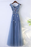 A-line Blue Flower Prom Dress Long Evening Dress With Flower Petals TD005 - Tirdress