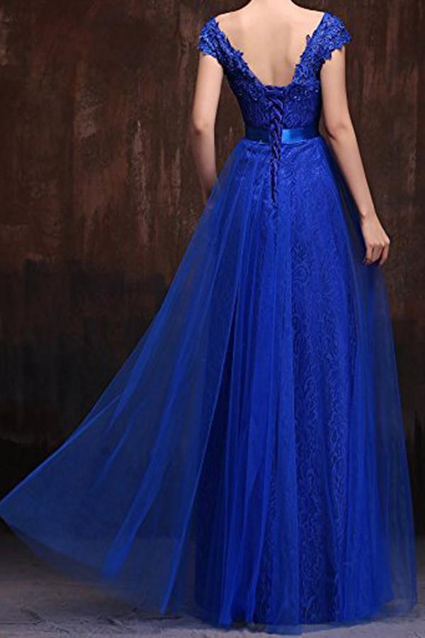 A-line Cap Sleeve Lace Party Prom Dresses Evening Dresses PG251 - Tirdress