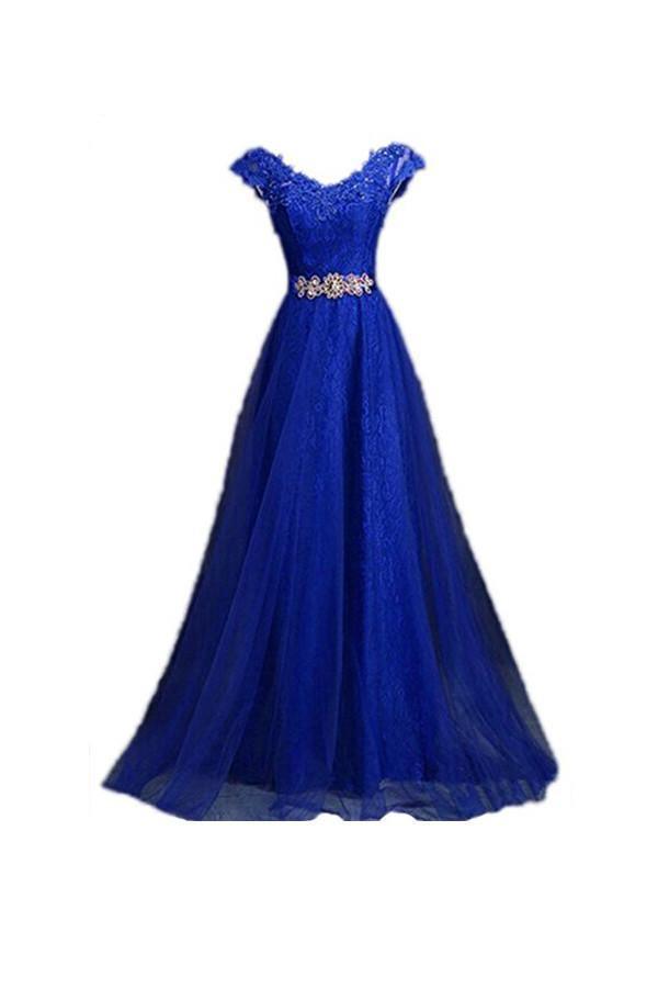 A-line Cap Sleeve Lace Party Prom Dresses Evening Dresses PG251 - Tirdress