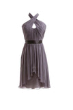 A-line Chiffon Halter Ruched Sash High Low Bridesmaid Dresses BD016 - Tirdress