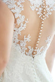 A-line Deep V-Neck Lace Wedding Dress With Appliques TN0101 - Tirdress
