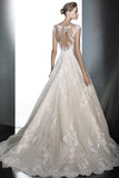 A-line Deep V-Neck Lace Wedding Dress With Appliques TN0101 - Tirdress
