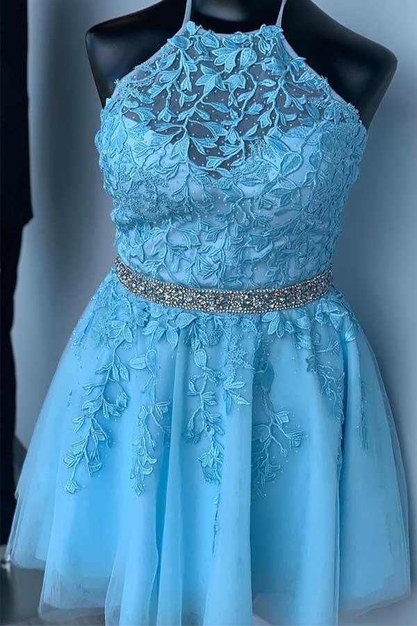 A-line Elegant Tulle Yellow High Neck Homecoming Dresses HD0058 - Tirdress