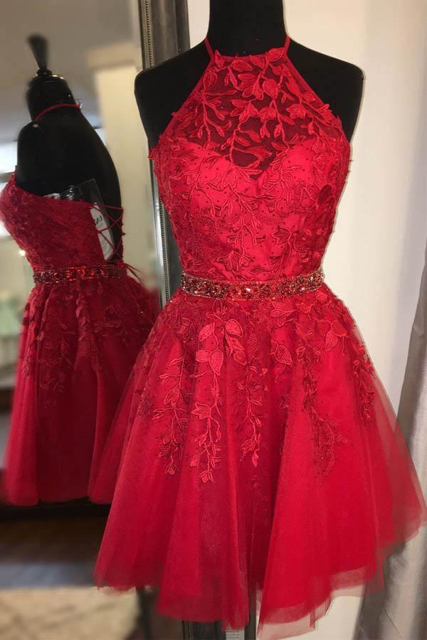 A-line Elegant Tulle Yellow High Neck Homecoming Dresses HD0058 - Tirdress