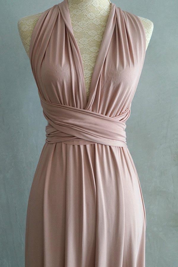 A-line Floor-Length Criss-Cross Straps Blush Satin Bridesmaid Dress BD043 - Tirdress