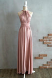 A-line Floor-Length Criss-Cross Straps Blush Satin Bridesmaid Dress BD043 - Tirdress